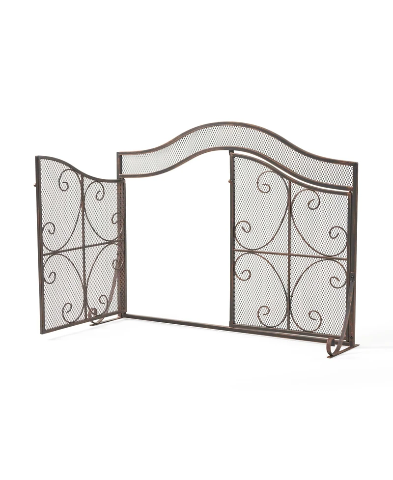 Streamdale Gary Modern 3-Panel Iron Fire Screen With Doors, Black Copper Finish
