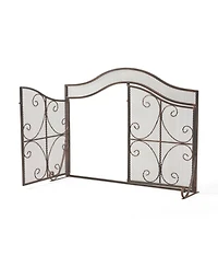 Streamdale Gary Modern 3-Panel Iron Fire Screen With Doors, Black Copper Finish