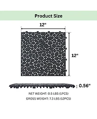 Simplie Fun 12" Black Interlocking Deck Tiles, Pebble Stone Pattern (12-Pack