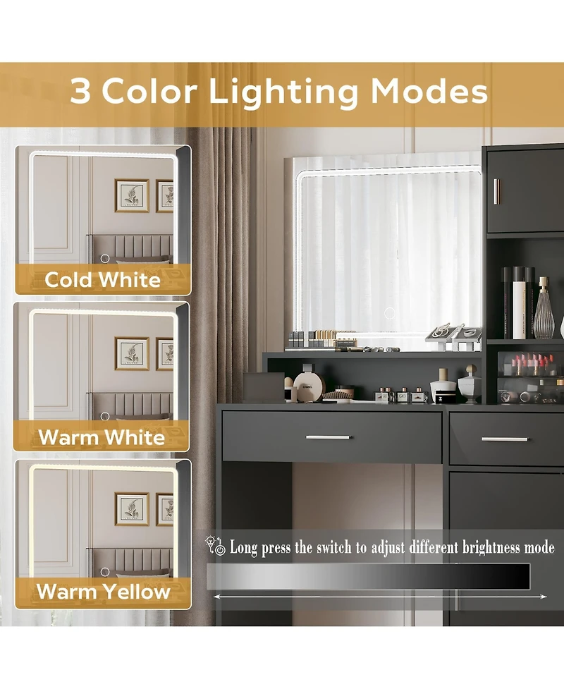 Streamdale Furniture Led Vanity Desk with Mirror, Drawer & Storage