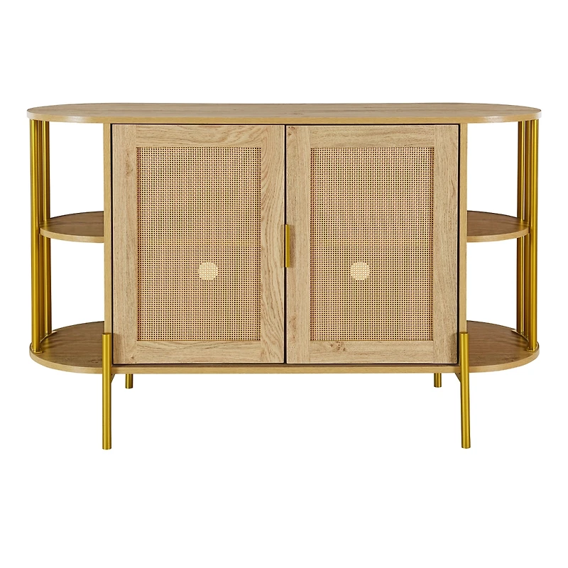 Streamdale Elegant Curved Dining Cabinet with Woven Rattan Doors (Black)