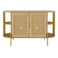 Streamdale Elegant Curved Dining Cabinet with Woven Rattan Doors (Black)