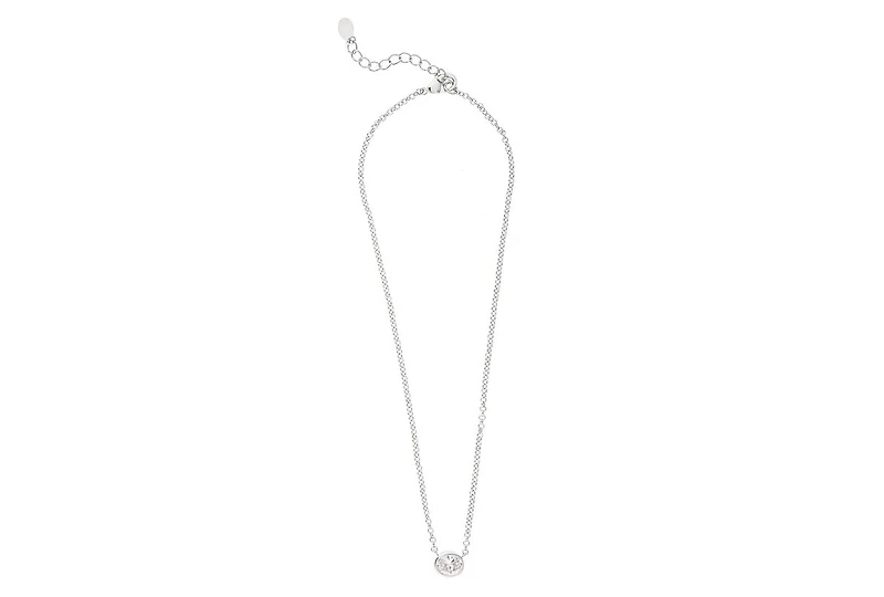 Rivka Friedman Rhodium Oval Bezel Cubic Zirconia Pendant Necklace