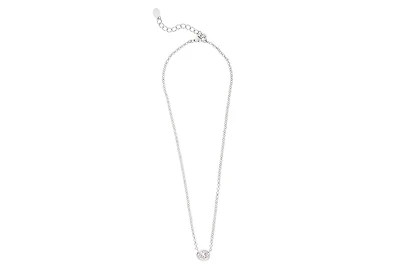 Rivka Friedman Rhodium Oval Bezel Cubic Zirconia Pendant Necklace