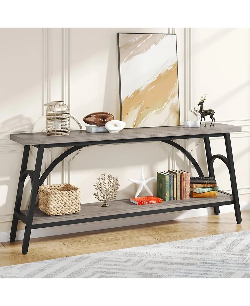 Tribesigns Extra Long Sofa Tables, 70.8”Console Table for Entryway, Wood Console Table 2 Tier Tv Stand, Behind Couch Table for Living Room