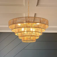 Streamdale Woven Bohemian Rattan Pendant Light with 5-Tier Chandelier