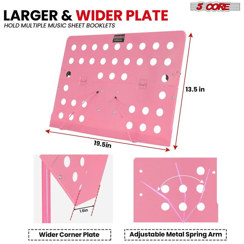 5 Core Music Stand For Sheet Music Height Adjustable Portable Folding Atril Para Partituras w Light Clip for Guitar Players Violinists Cellists Pianis