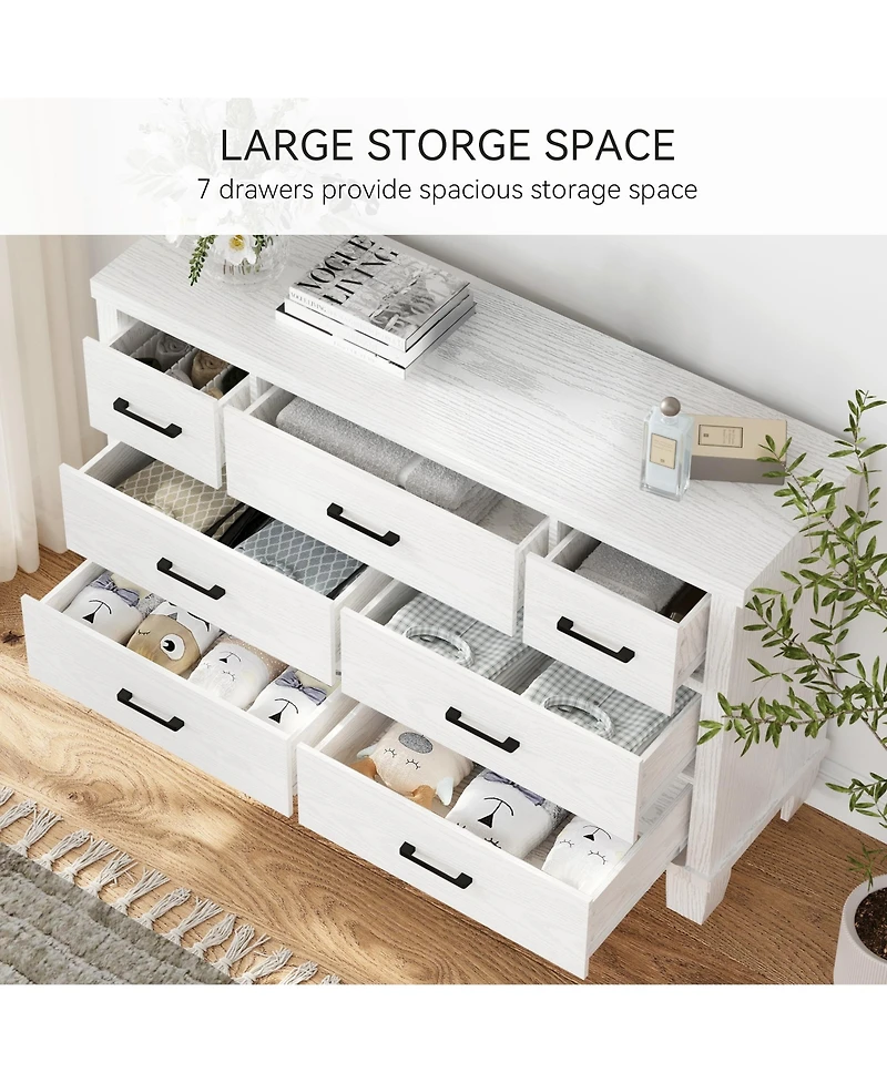 Vintage Dresser for Bedroom with 7 Drawers, Vintage Design Wood Drawer Dresser Chest of Drawers for Closet, Living Room, Hallway, Nursery, Kids Bedroo