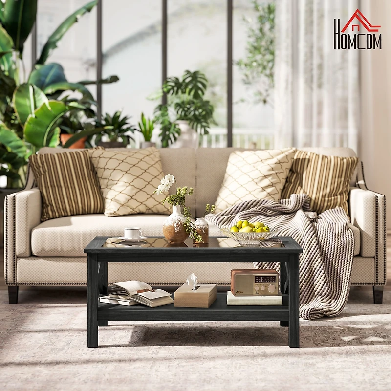 Homcom Table with Wood Frame for Living Room,