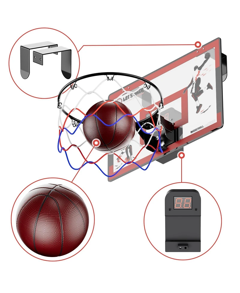 Contixo Slam Dunk Mini Indoor Basketball Hoop Set with 2 Balls - Foldable Over-The-Door Game for Wall, Bedroom, or Office.