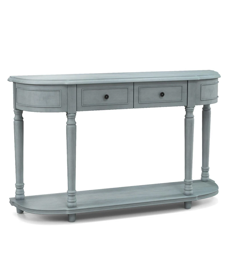Sugift 52 Inch Retro Console Table with 2 Drawers and Open Shelf Entryway Sofa Table-Blue