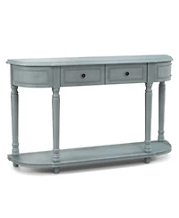 Sugift 52 Inch Retro Console Table with 2 Drawers and Open Shelf Entryway Sofa Table-Blue