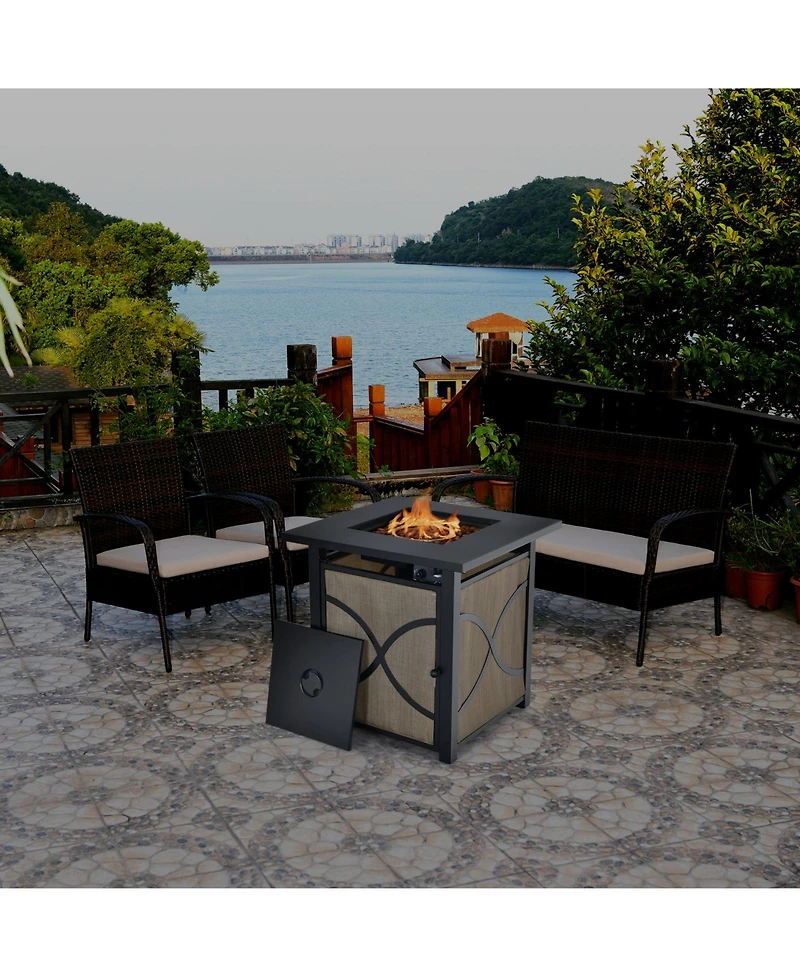 Sugift 25 Inch 40000 Btu Propane Fire Pit Table with Lid and Fire Glass
