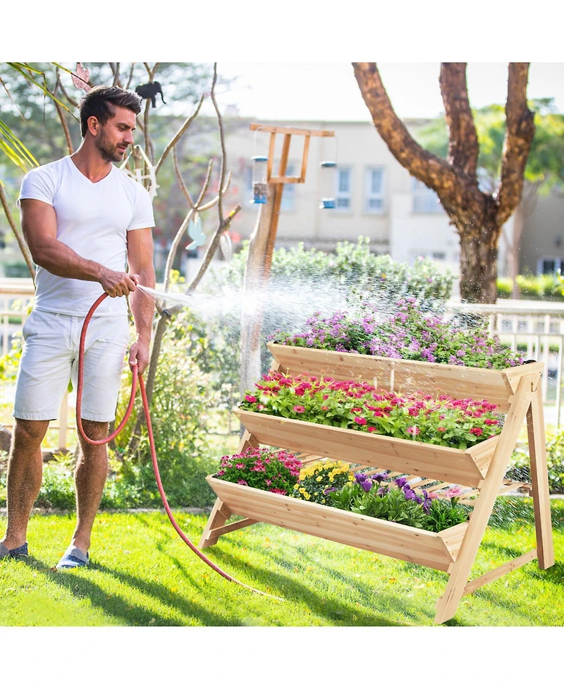 Sugift 3-Tier Garden Bed with Storage Shelf 2 Hanging Hooks and 3 Bed Liners