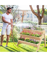 Sugift 3-Tier Garden Bed with Storage Shelf 2 Hanging Hooks and 3 Bed Liners
