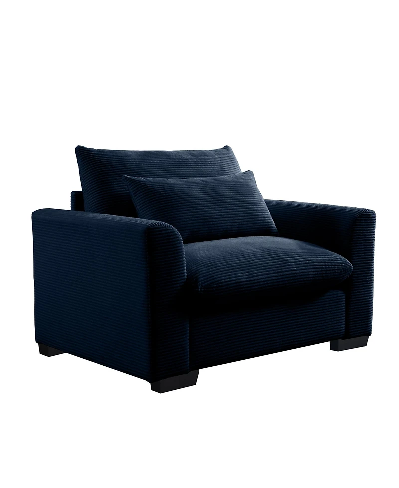 Streamdale Furniture Blue Corduroy Deep Seat Sofa Chair with Pillow