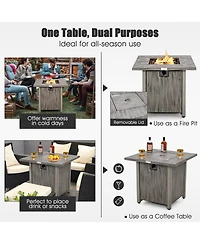 Sugift 28 Inch 40 000 Btu Square Fire Pit Table with Lid and Lava Rocks-Gray