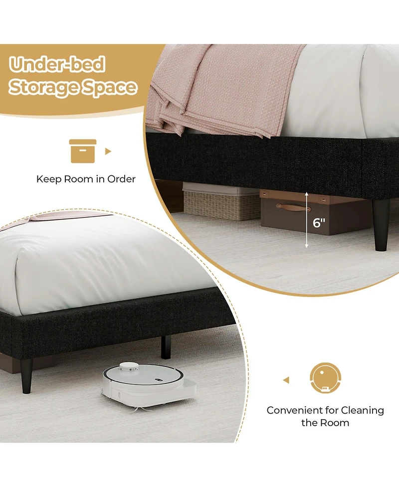 Skonyon Queen Size Upholstered Bed Frame with Nailhead Trim Headboard-Queen Size