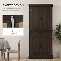 Freestanding Kitchen Pantry with 4 Doors, Cabinets, and Drawer
