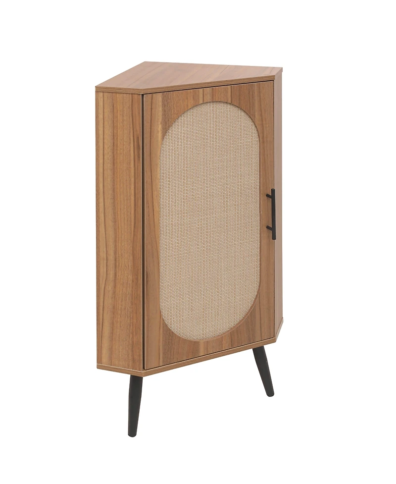 Simplie Fun Freestanding Corner Table with Rattan Door