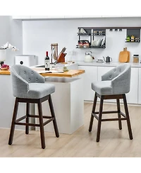 Skonyon Set of 2 Swivel Bar Stools with Rubber Wood Legs and Padded Back