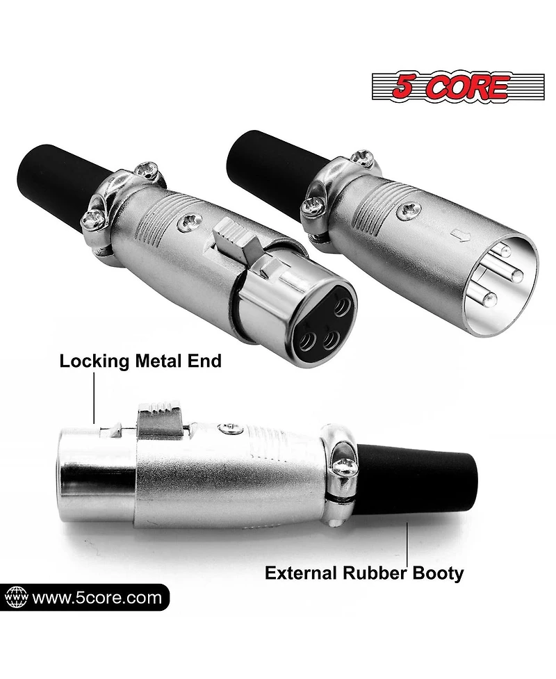 5 Core Xlr Connector Male Female to 1/4 Audio Jack 3 Pin Secure Mic Plug w Locking Ends - 5 Pair