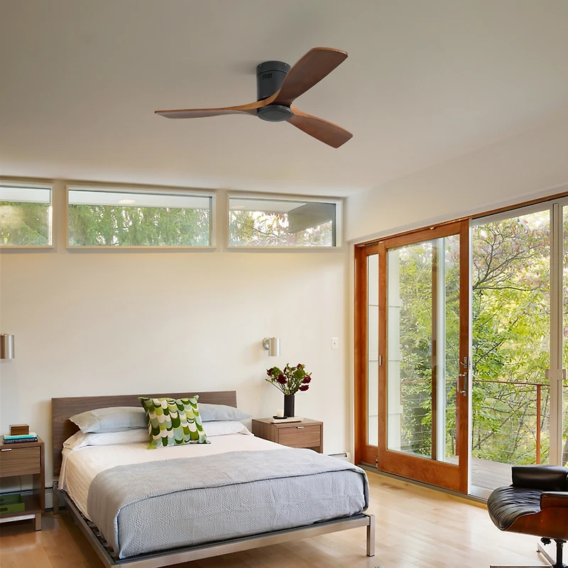Sofucor 52" Flush Mount Wood Ceiling Fan Without Lights