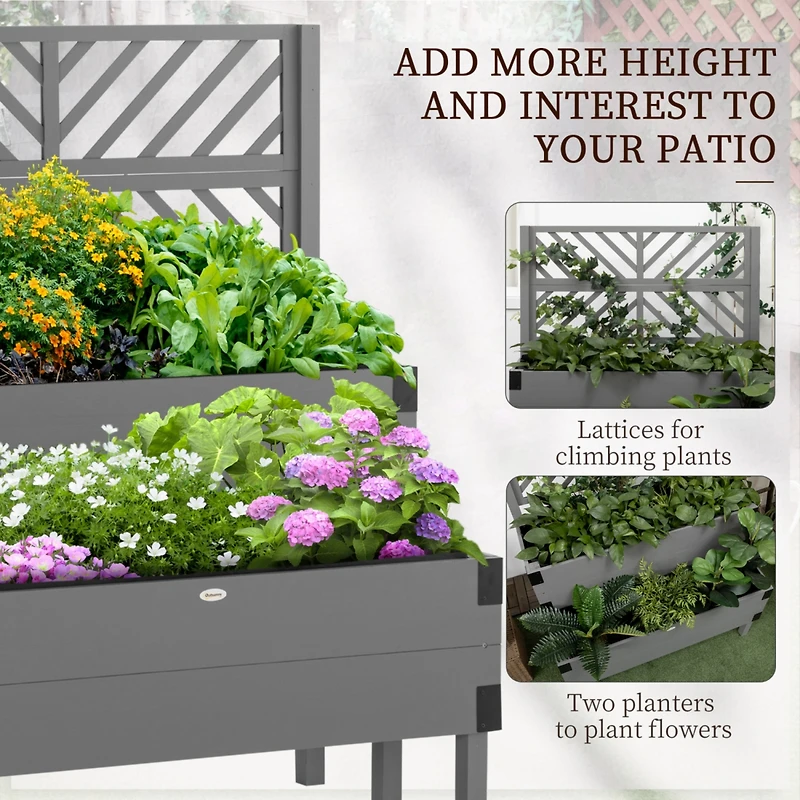 Streamdale Furniture 2-Tiered Trellis Garden Bed, Wooden Planter Box with Legs