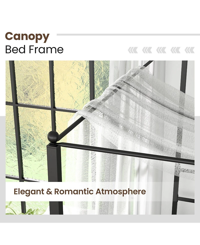 Twin Size Metal Canopy Bed Frame with Slat Support-Twin Size