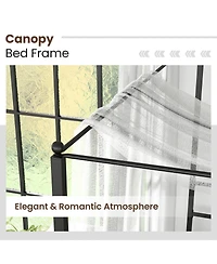 Twin Size Metal Canopy Bed Frame with Slat Support-Twin Size