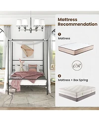 Twin Size Metal Canopy Bed Frame with Slat Support-Twin Size