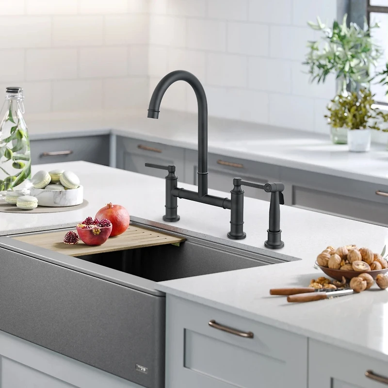 Streamdale Furniture Double Handle Bridge Kitchen Faucet with Side Spray