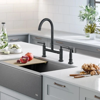 Streamdale Furniture Double Handle Bridge Kitchen Faucet with Side Spray