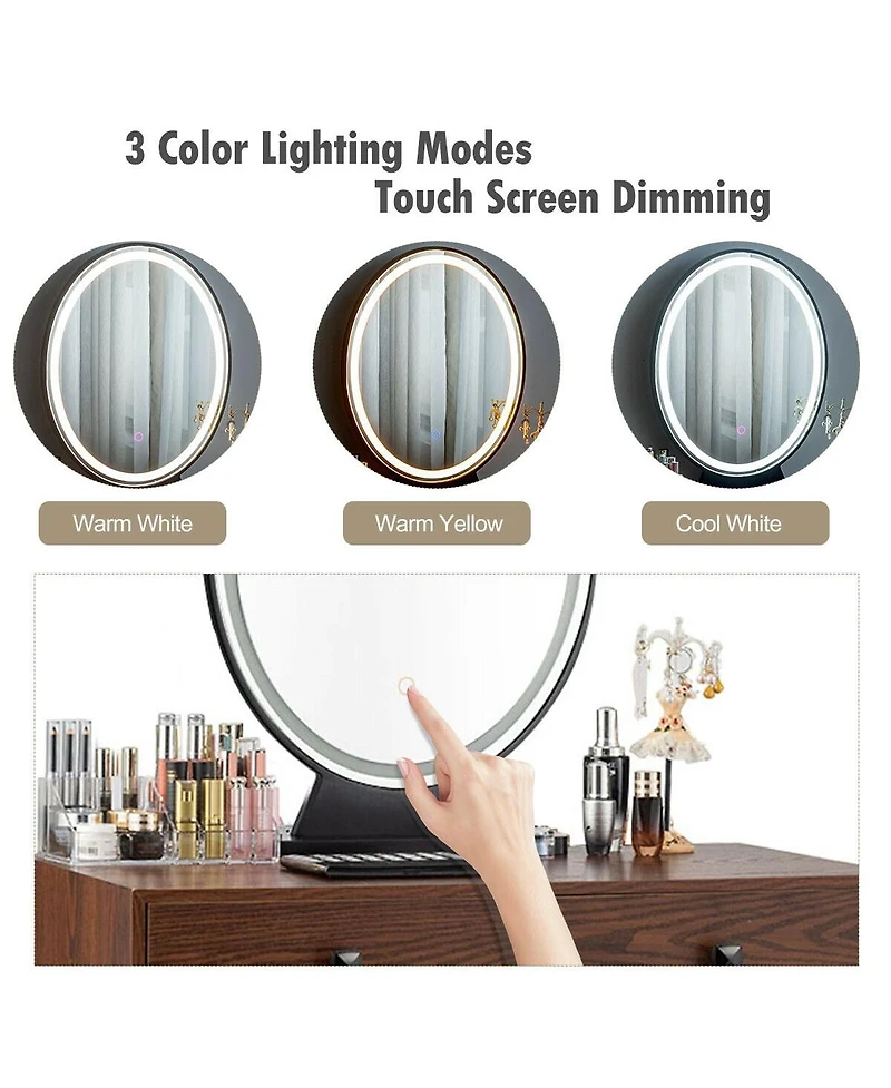 Industrial Makeup Dressing Table with 3 Lighting Modes-Rustic Brown