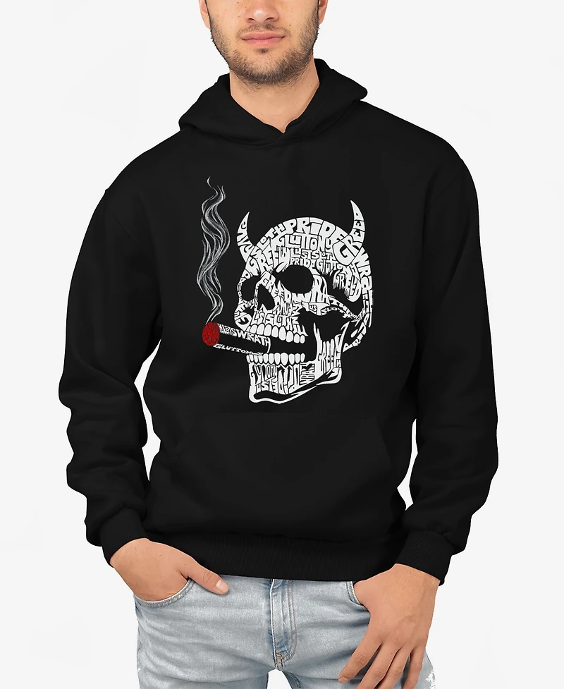 La Pop Art Men's 7 Deadly Sins Skull Word Hooded Sweatshirt