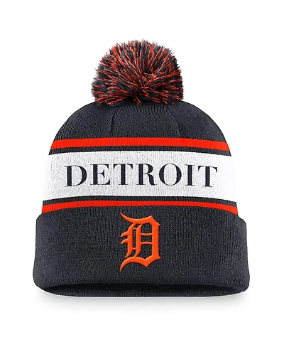 Nike Men's Navy Detroit Tigers Team Stripe Peak Cuffed Knit Hat with Pom