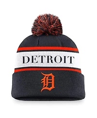 Nike Men's Navy Detroit Tigers Team Stripe Peak Cuffed Knit Hat with Pom