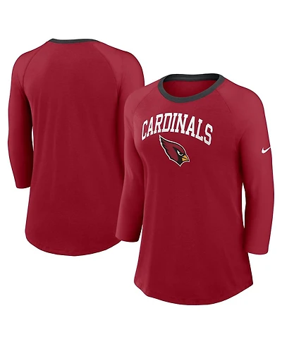 Nike Women's Cardinal Arizona Cardinals Raglan 3/4 Sleeve T-Shirt