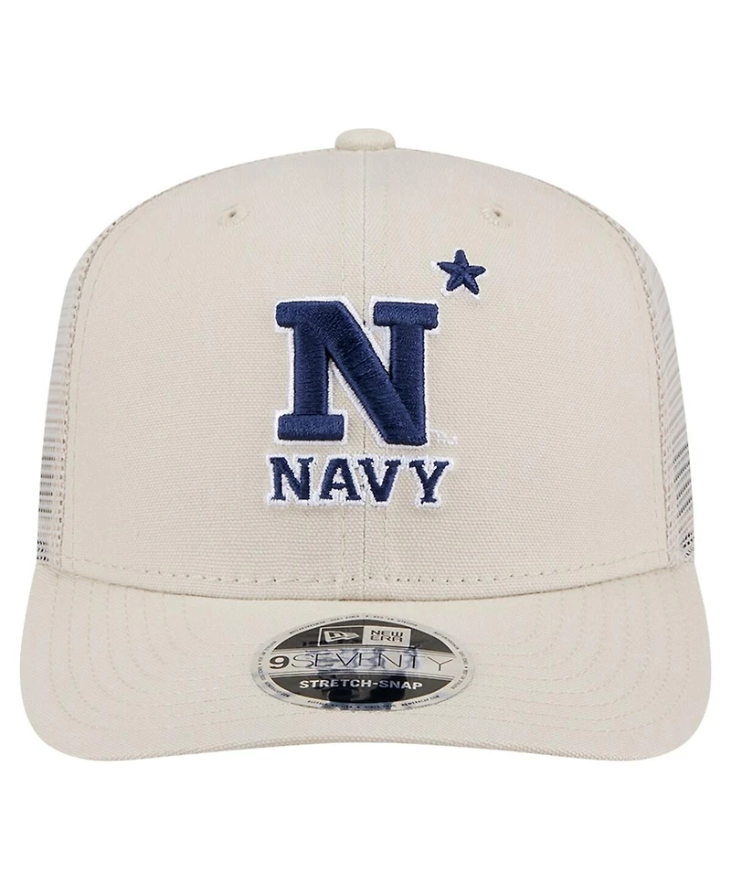 New Era Men's Natural Navy Midshipmen Canvas 9SEVENTY Stretch-Snap Hat