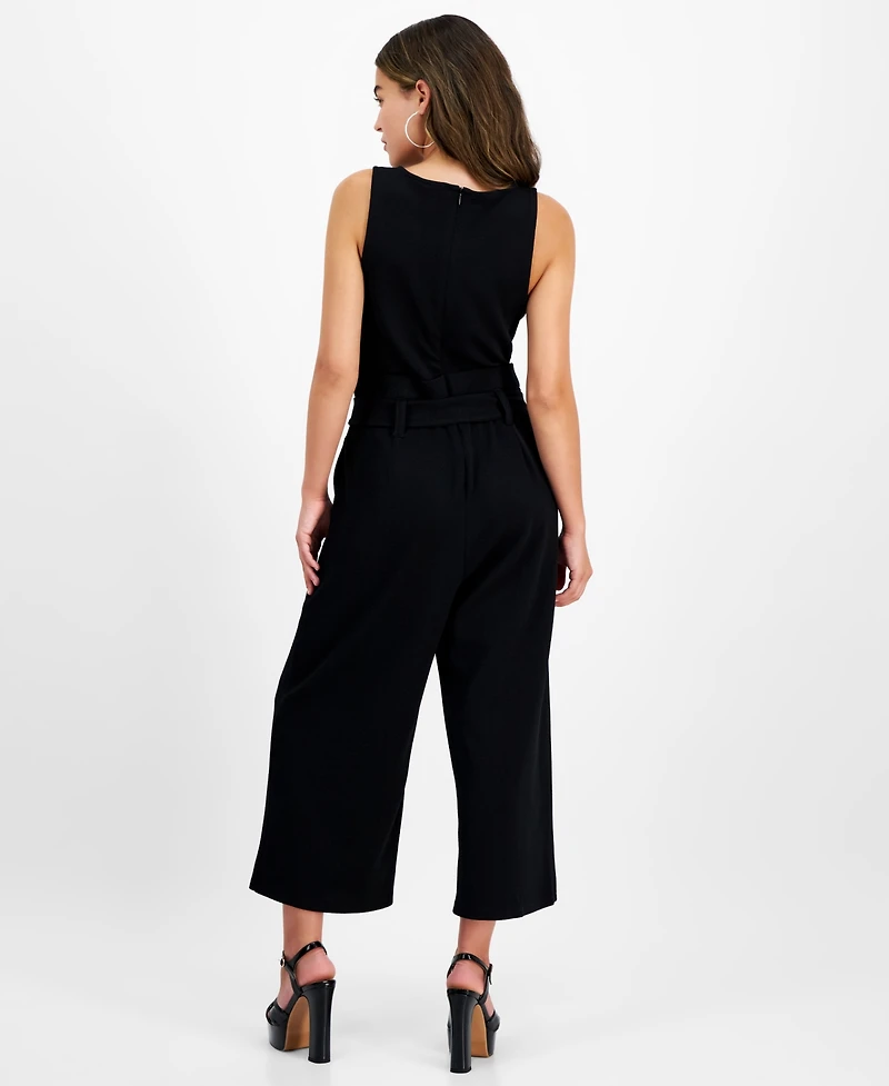 Bar Iii Petite Women's Sleeveless Crewneck Tie-Waist Jumpsuit, Exclusively at Macy's