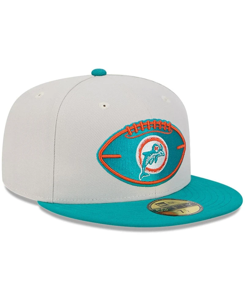 New Era Men's Stone/Aqua Miami Dolphins 2024 Sideline Historic 59FIFTY Fitted Hat