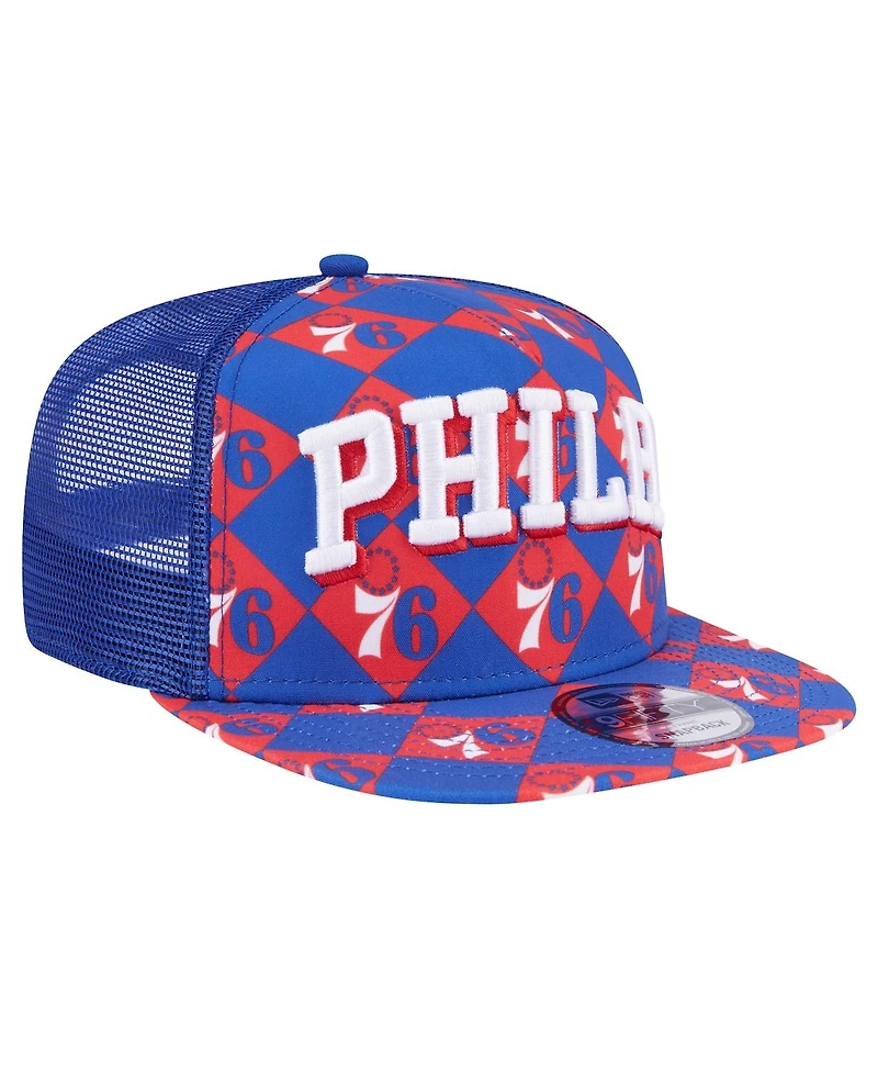 New Era Men's Royal Philadelphia 76ers Seeing Diamonds A-Frame Trucker 9FIFTY Snapback Hat