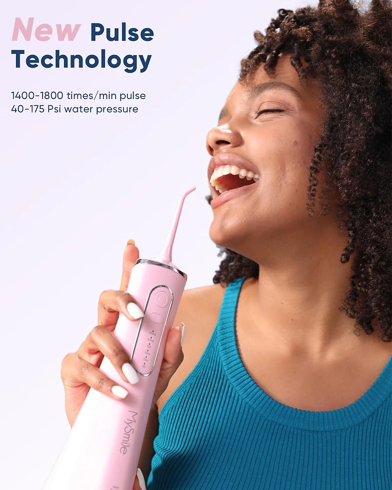 MySmile LP211 Cordless Advanced Water Flossers for Teeth, 5 Cleaning Modes Rechargeable Power Dental Flosser 8 Replacement Jet Tips Ipx 7 Waterproof D