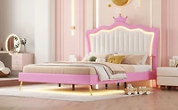 Streamdale Furniture Led Upholstered Princess Bed with Crown Headboard