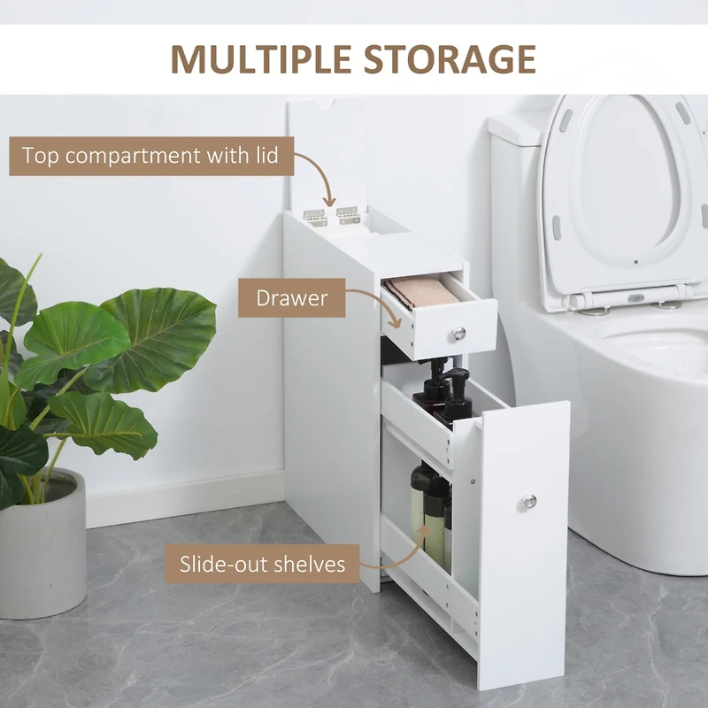 Wooden Narrow Modern Bathroom Furniture Cabinet, White