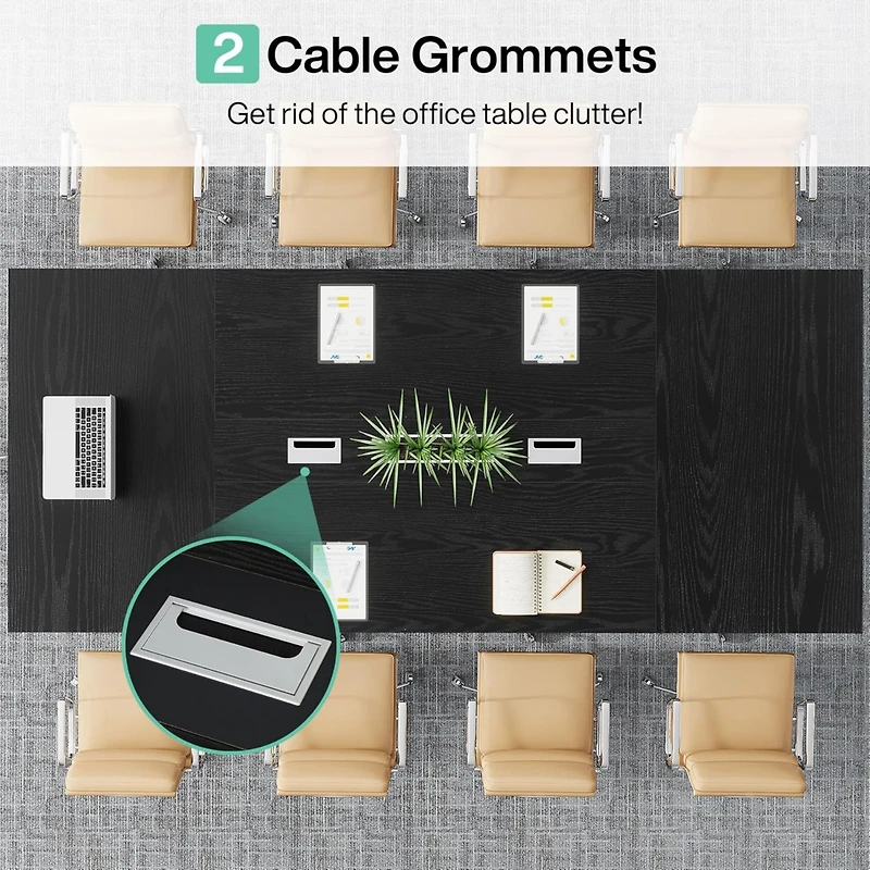Tribesigns 94.5-Inch Conference Table for 10 People, Industrial 8 Ft Meeting Table with Two Grommets