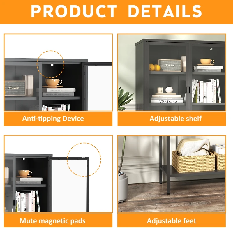 Streamdale Heavy Duty Storage Cabinet with Glass Doors and Shelves