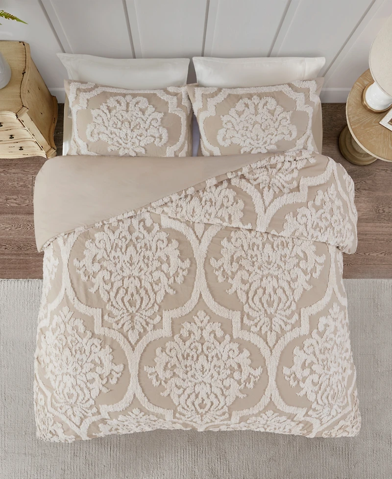 Madison Park Viola Damask Tufted 3-Pc. Duvet Cover Set, Full/Queen