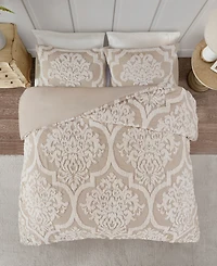 Madison Park Viola Damask Tufted 3-Pc. Duvet Cover Set, Full/Queen