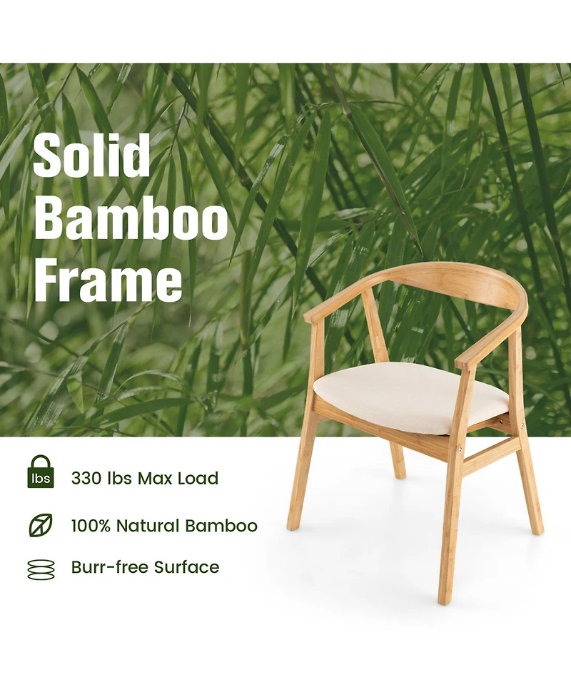 Skonyon Bamboo Accent Chair with Armrest and Curved Backrest-Natural